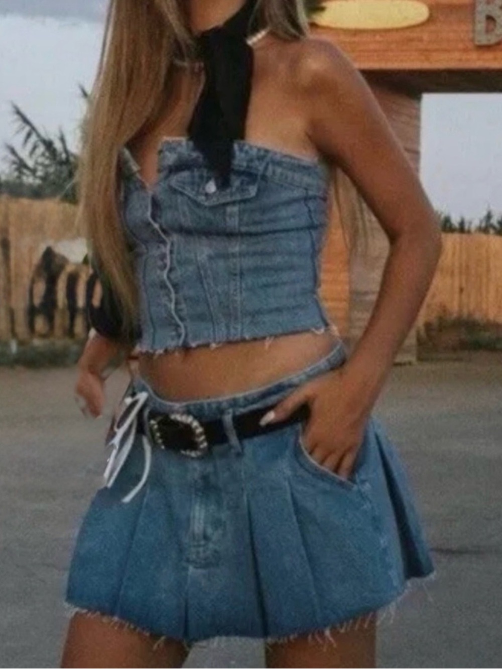 NWOT Zara Ultra Mini Pleated Denim Mini Skirt - Picture 2 of 11